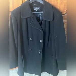Gallery Woman 2X Classic Black Double-Breasted Women's Jacket Pea Coat Wool